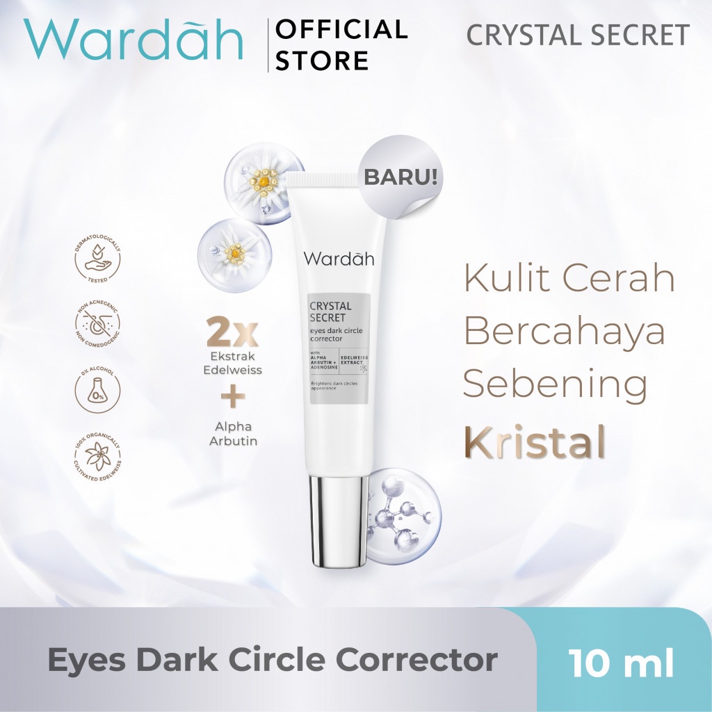 WARDAH Crystal Secret Eyes Dark Circle Corrector Indonesia / Krim Mata 10ml / With Alpha Arbutin + Adenosine Edelweiss Extract / Brightens Dark Circle Apprarance / Eye Cream Serum Gel Krim Hitam Panda / Mencerahkan Cerah Gelap / Skincare Face Care Series