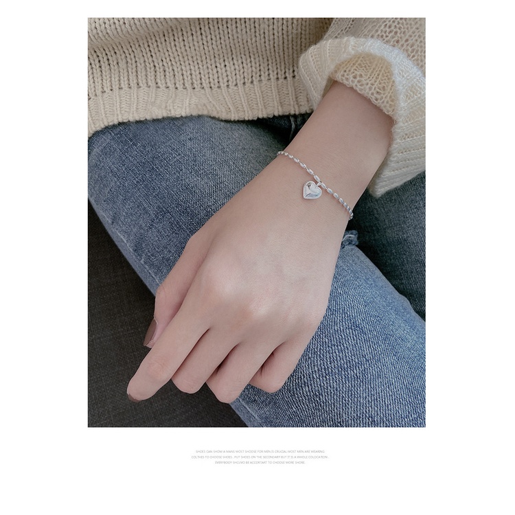 Goldkingdom Fashion Perhiasan Aksesoris Ready Stock Orang Banyak Kecil Vintage Perak Grain Cinta Gelang Perempuan Desain Rasa Jaring Merah Peach Hati Tangan String