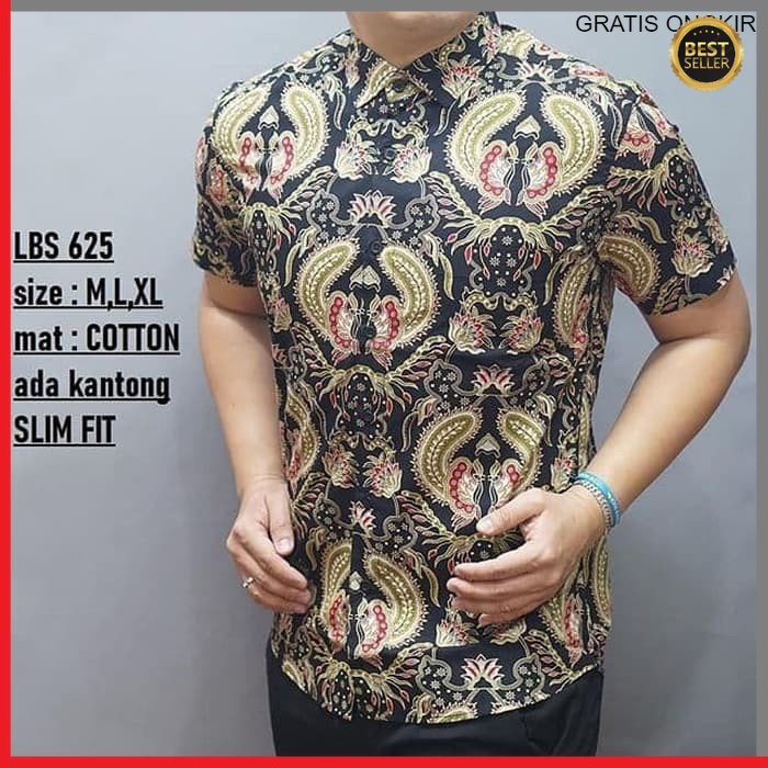 KEMEJA PRIA BATIK LENGAN PENDEK HEM BAHAN KATUN HALUS 40S LBS 625 BAJU MODERN MEWAH SLIMFIT SLIM FIT BY  JAKARTA