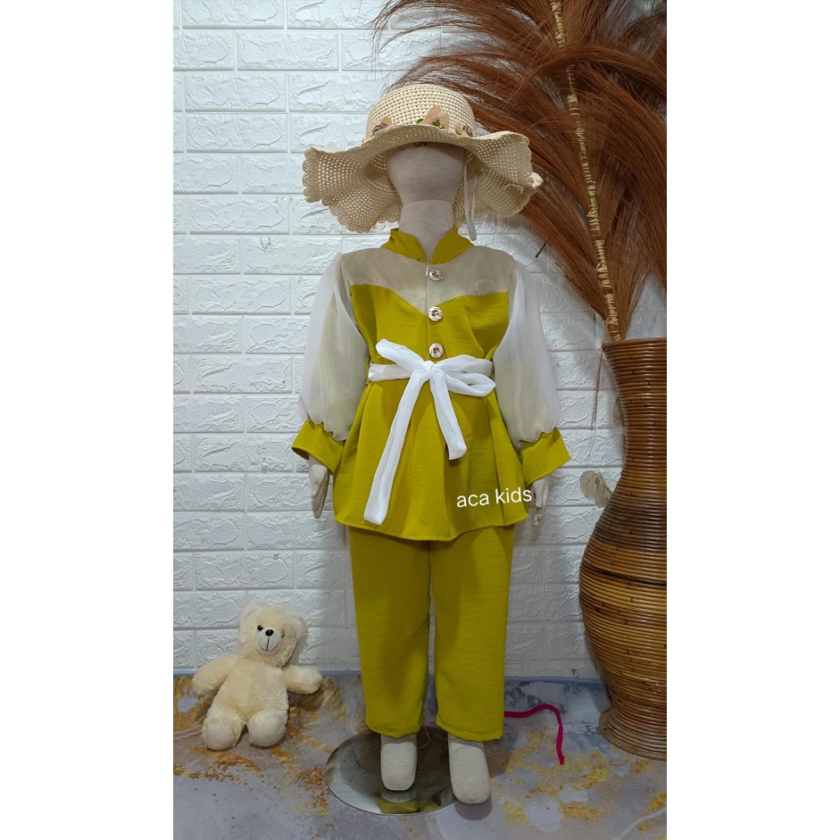 Setelan Ameena Crinkle Premium Mix Organza Usia 3- 12 Tahun |Pakaian Anak Perempuan Model Terbaru Setelan Viral | Setelan anak terbaru organza lengan balon crincle airflow kombinasi | FMS