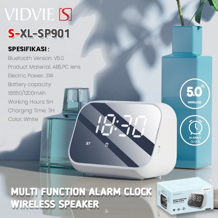 Vidvie S 3in1 Speaker Bluetooth With LED Alarm Clock XL SP901 - White