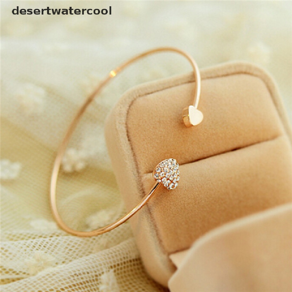 Deid Wanita Baru Gaya Sederhana Bangle Berlian Imitasi Cinta Hati Manset Perhiasan Gelang Emas Martijn