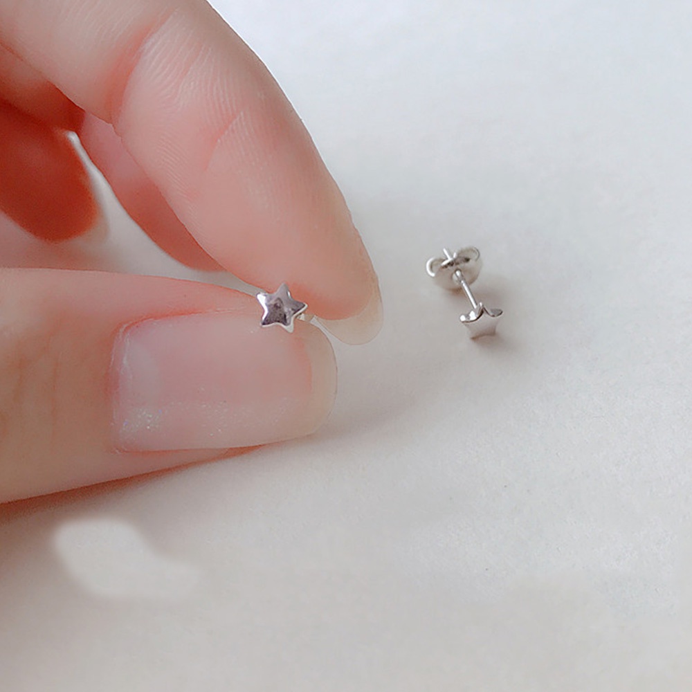 Anting Tusuk Bintang Kecil Mini Kecil Lapis Silver Minimalis Untuk Wanita Perhiasan Tindik Telinga Lucu