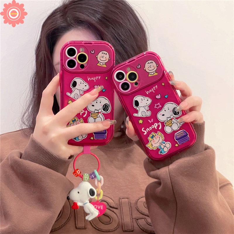 Kartun Snoopy Charlie Brown Lembut TPU Cermin Casing Kompatibel Untuk IPhone XR 78 Plus 11 14 13 12 11 Pro MAX X XS MAX SE 2020 Rose Red Kreatif Flip Make Up Mirror Shockproof Case