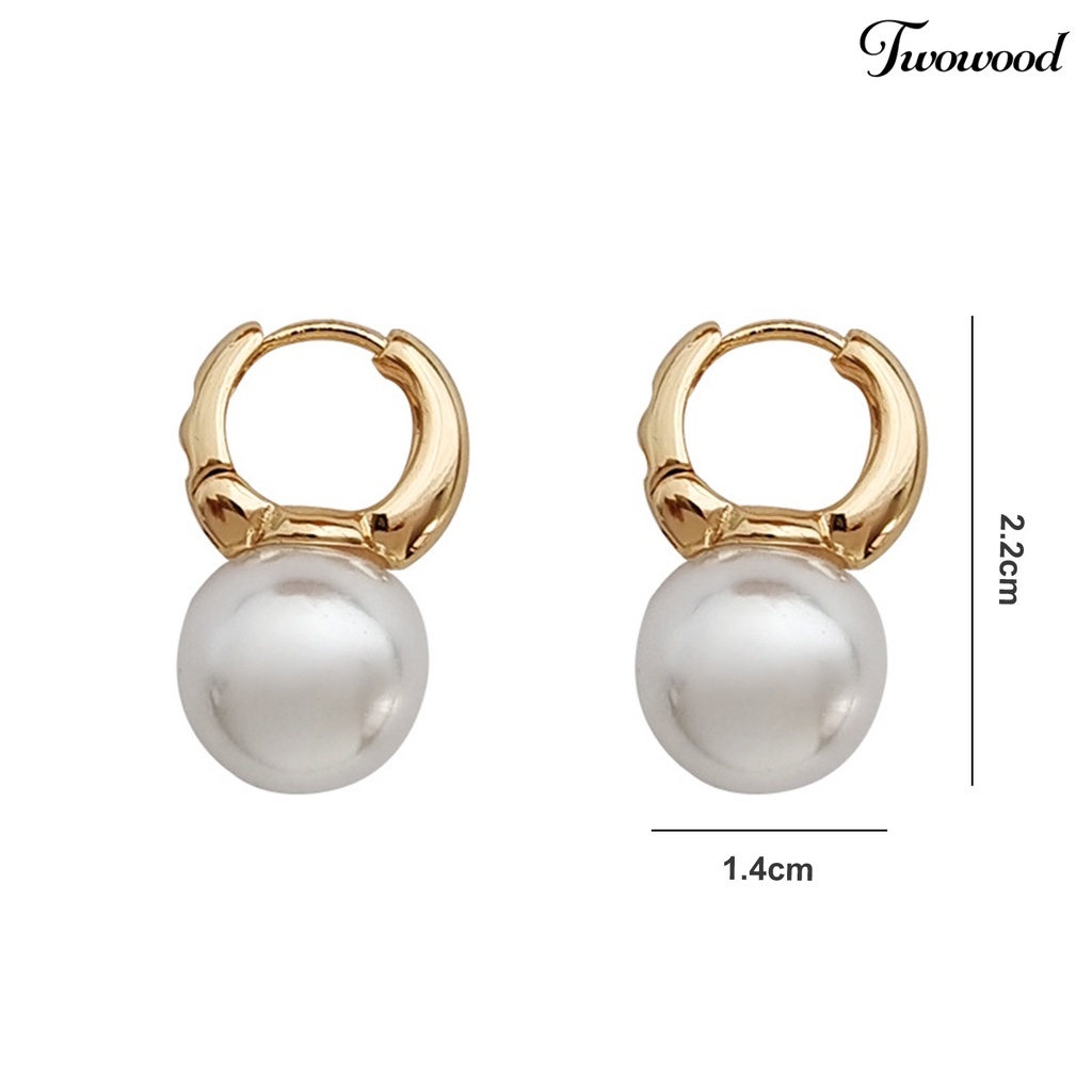 Twowood 1pasang Anting Pejantan Temperamen Geometris Vintage Gaya Hong Kong High Gloss Hias Elegan Faux Pearl Hoop Earrings Aksesoris Wanita