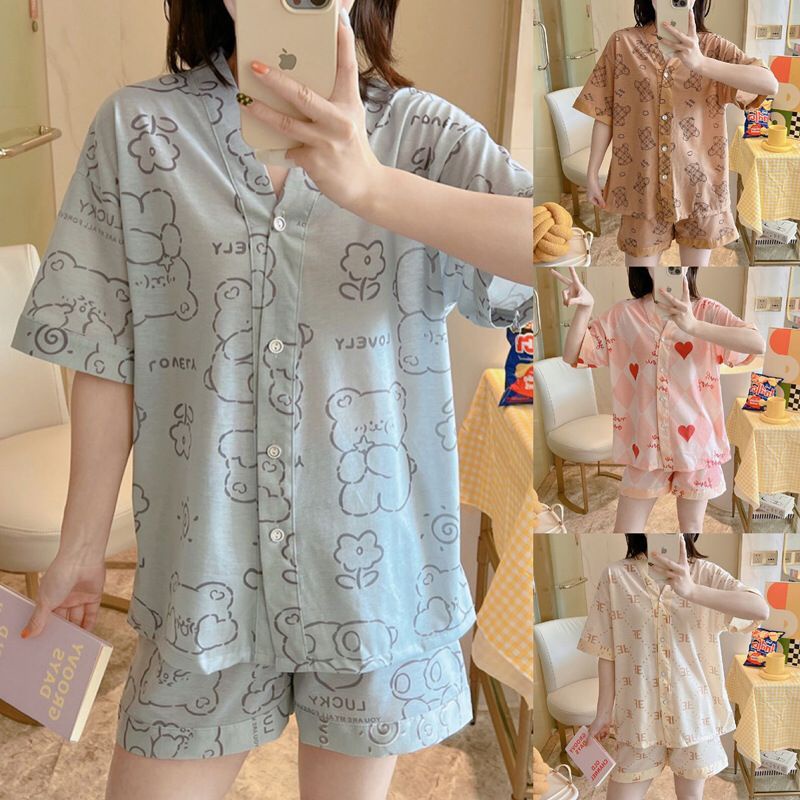 TOPGROSIR TG1672 Set Piyama Pendek Wanita/ Baju Tidur Import Berkarakter Kekinian