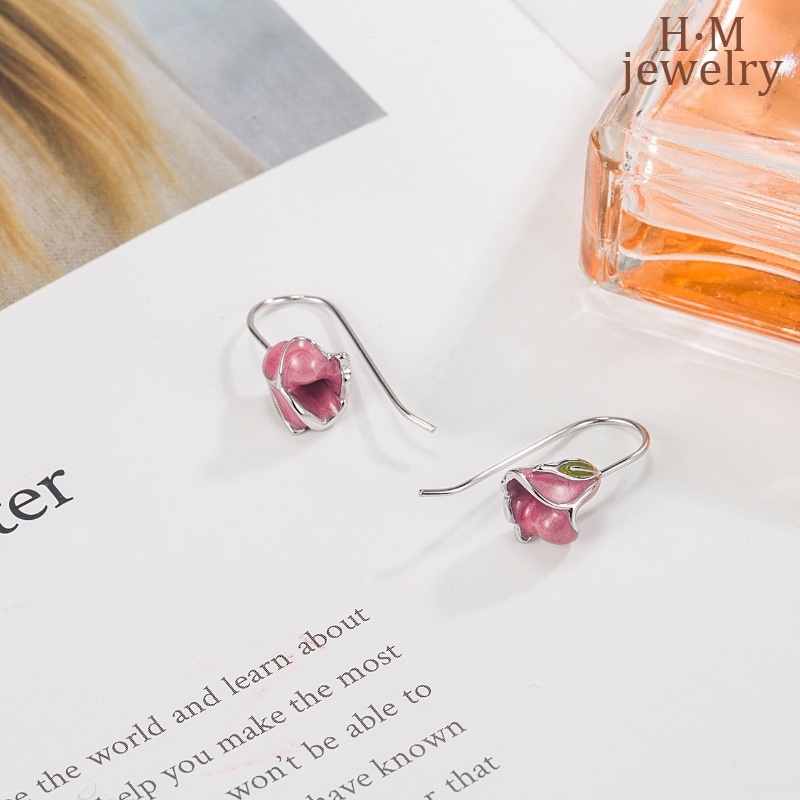 S925 Perak Pink Tulip Anting Elegan 2023-anting Bunga Bermutu Tinggi