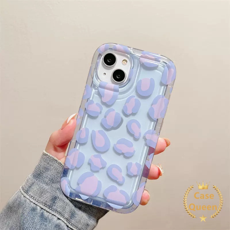 Casing Kompatibel Untuk iPhone 7plus 11 14 12 13 Pro MAX 8plus XR 6 6S 87 Plus X XS MAX Ins Fashion Ungu Leopard Print Airbag Shockproof Transparan Lembut Silicon Cover