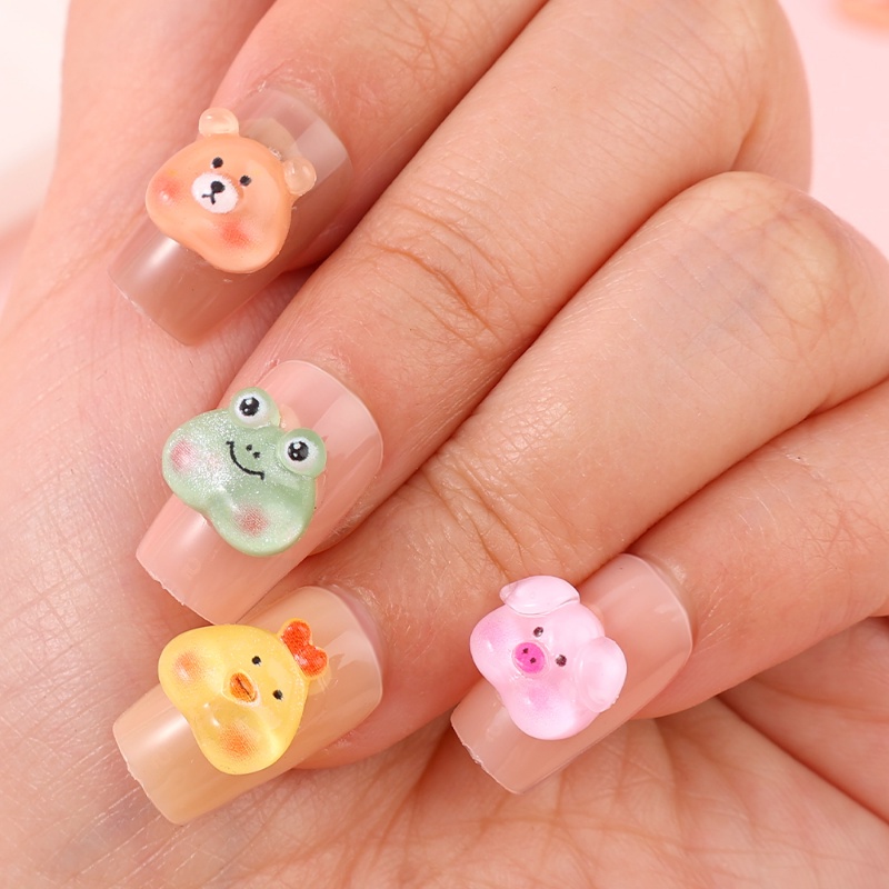 10pcs Jelly Warna Resin Pesona Kuku 3D Kartun Hewan Nail Art Dekorasi Flatback Batu DIY Manicure Hewan Lucu Hiasan Kuku