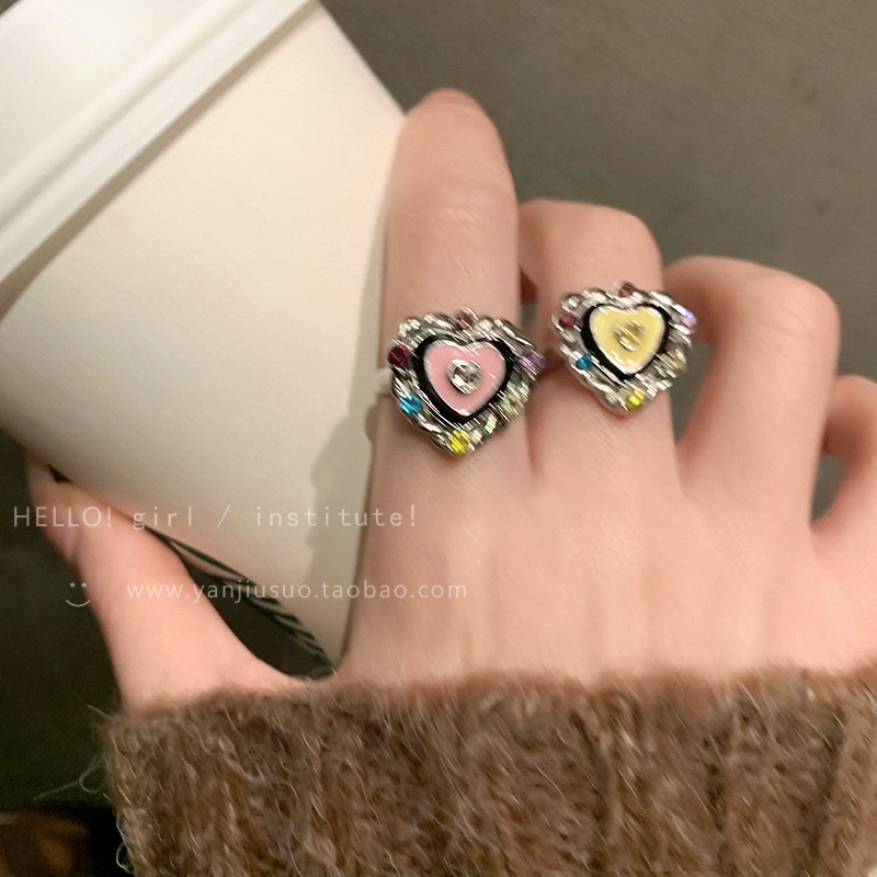 Cincin Bukaan Geometris Hati Berlian Imitasi Bahan Alloy Korea Untuk Wanita