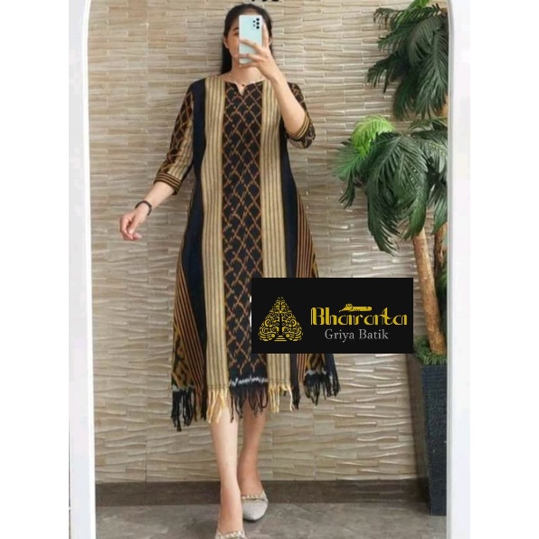 PAKAIAN WANITA DRESS ATASAN TERUSAN BATIK TENUN PEREMPUAN ETNIK TROSO KONDANGAN HALUS FURING JUMBO P