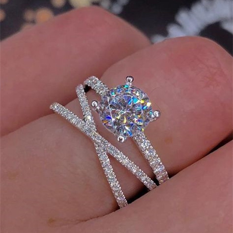 Goldkingdom Aksesoris Perhiasan Fashion Ready Stock Super Flash Delapan Hati Delapan Panah Berlian-Berlian Cincin Eropa Dan Amerika Double-layer Berliku Engagement Ring Female