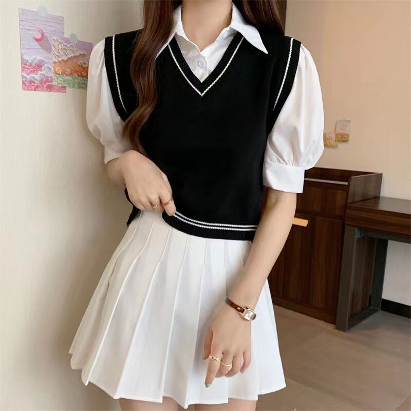 TOPGROSIR TG1663 Top Knit Vest Blouse LenganPendek Ala Korean Girl Import Vest Garis Polos