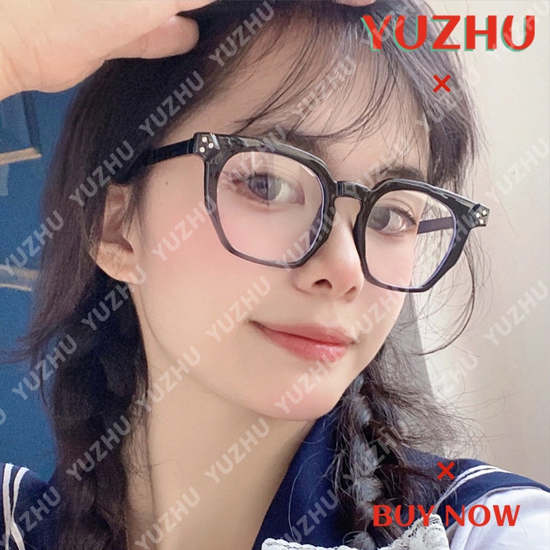 (YUZHU) Vintage Fashion Tidak Teratur Krem Kacamata Wanita INS Gaya Kacamata Poligonal Anti Cahaya Biru Eyeglasses