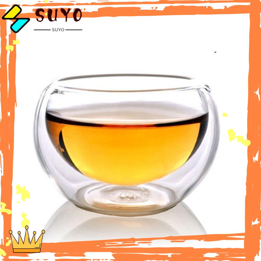 Suyo 50 ml Mini Glass Cup Perlengkapan Minum Cina Jepang Tahan Panas Double Wall Beer Whisky Juice Insulated Tea Cups