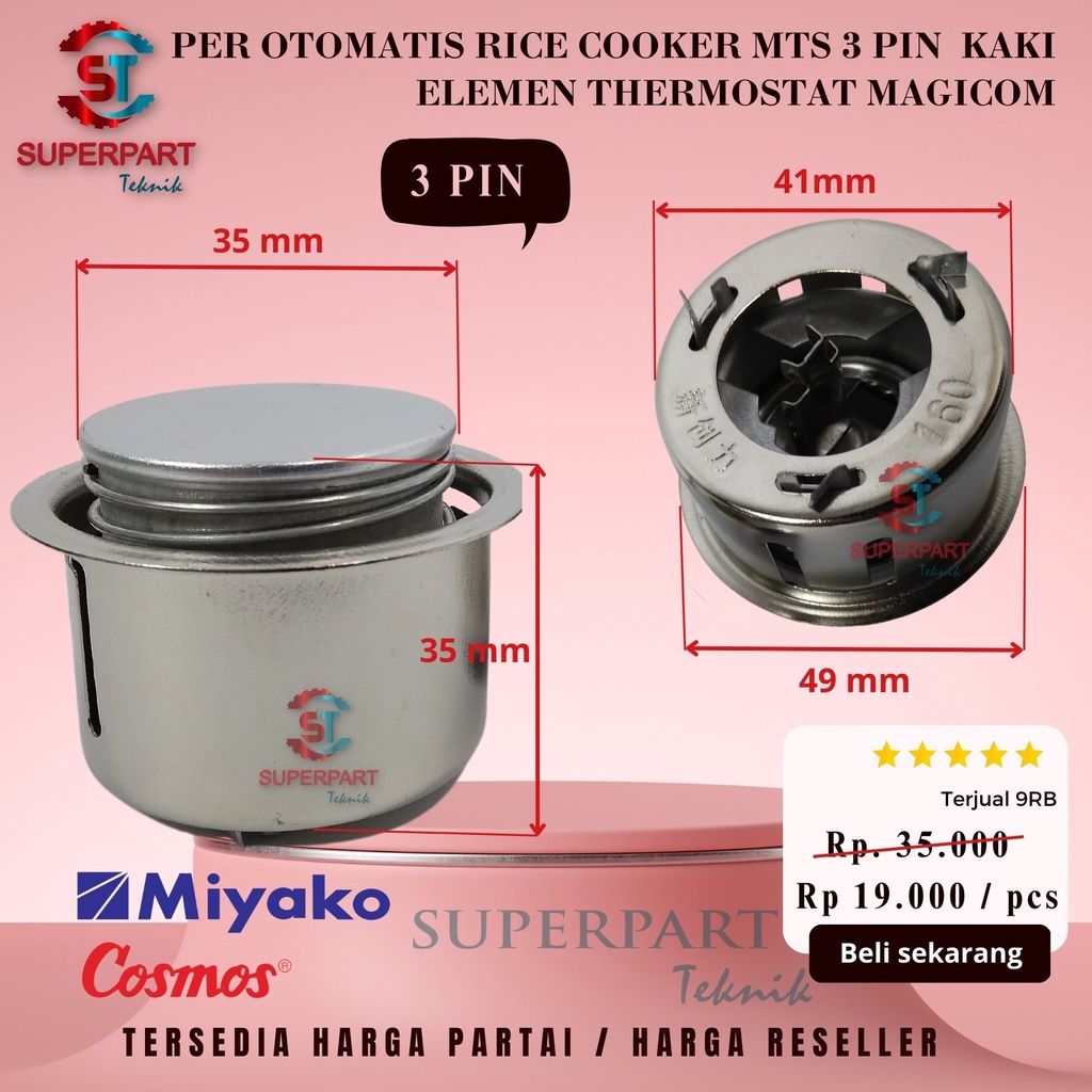 THERMOSTAT MAGIC COM | PER OTOMATIS RICE COOKER MTS 3 PIN  KAKI ELEMEN THERMOSTAT MAGIC COM
