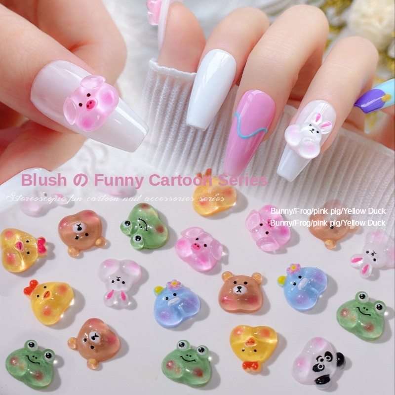 10 Pcs Kartun Lucu Beruang Kelinci Kodok Kuku Seni Pesona 3D Resin Datar Kembali Hewan Nail Art Hias Ornamen DIY Manicure Dekorasi Batu Kuku Makeup Aksesoris