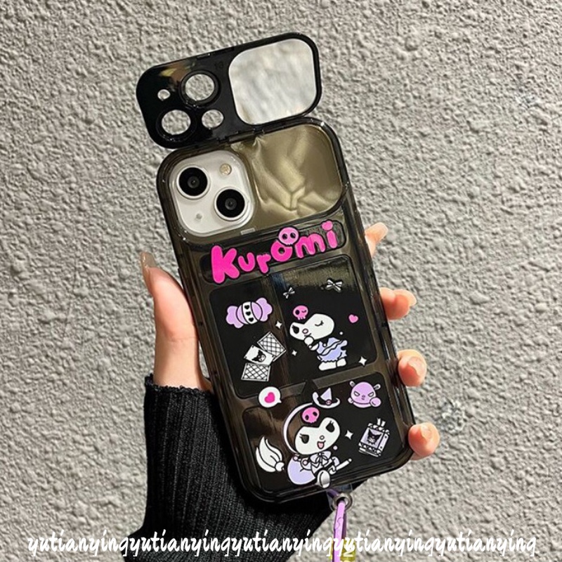 IPHONE Lovely Case Kompatibel Untuk Iphone11 13 14 12 Pro MAX XR 78 Plus X XS MAX SE 2020 Kreatif Lucu Kartun Kuromi Lembut TPU Flip Make Up Cermin Ponsel Penutup Belakang