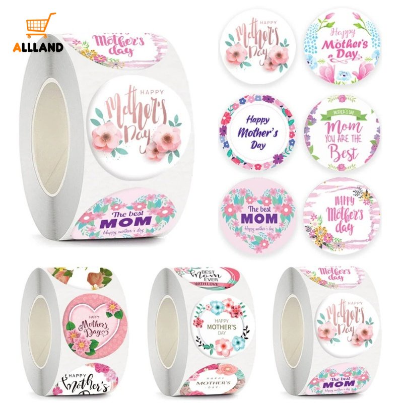 500pcs Stiker Label Karangan Bunga Bulat/Stiker Happy Mother's Day Untuk Kartu Hadiah Dekorasi Amplop