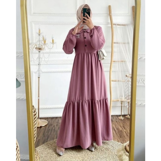 Ready Stock ✅ Maxi Dress Pgmt Termurah Cateline Dress Airflow Crinkle Gamis Wanita Terkini / Gamis W