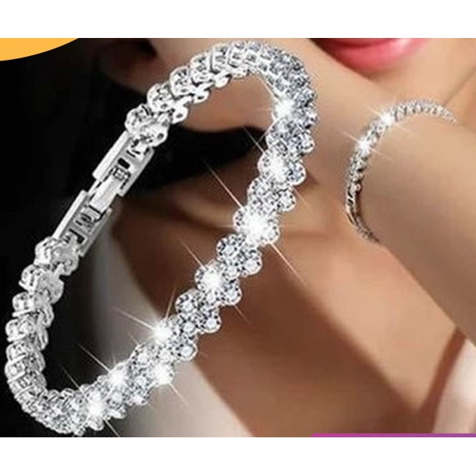 Gelang Wanita Berhiaskan Berlian Permata Anti Karat  Bisa COD Bracelet Diamond Lucu Murah Aesthetic Korea