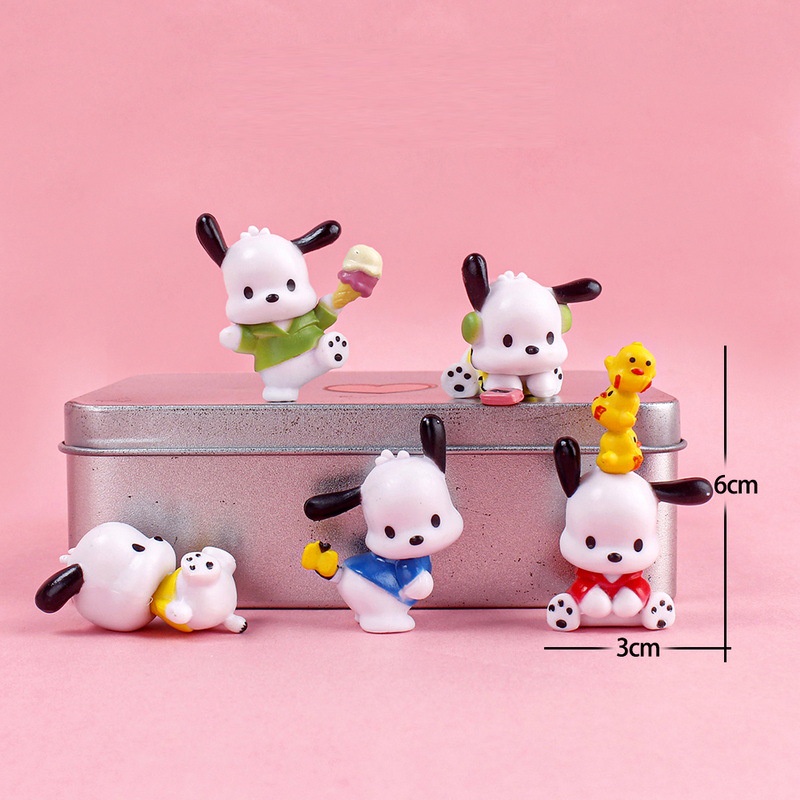 5pcs/set Kartun Anime Figure Pochacco Sanrio Kawaii Boneka Anak Ulang Tahun DIY Dekorasi Anak Perempuan Mainan Desktop Ornamen