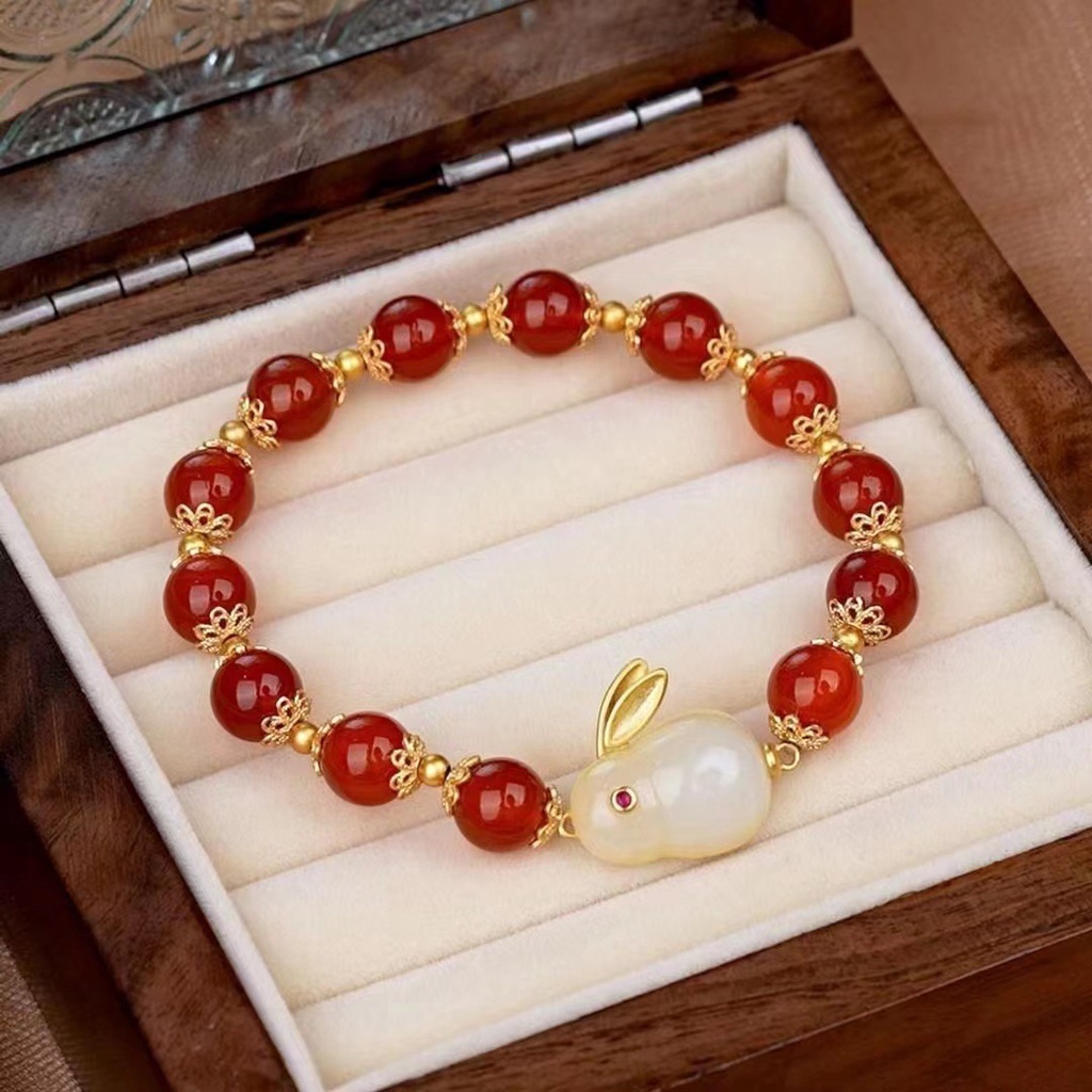 Versi Korea dari Jade Kelinci Gelang Gadis Gelang Transfer Manik-manik Kristal Buatan Kelinci Gelang