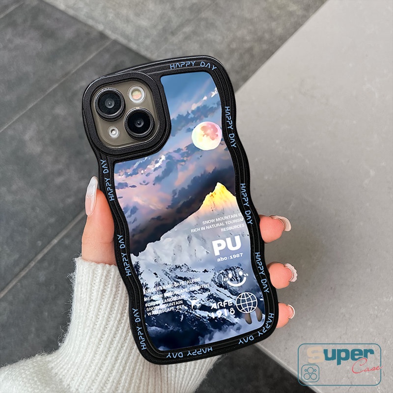 IPHONE Casing Ponsel Tepi Bergelombang Kompatibel Untuk Iphone13 11 12 14 Pro Max X XR XS Max 14 6 7 8 6s Plus SE 2020 Fantasi Matahari Salju Gunung Tahan Kotoran Lembut Tpu Cover