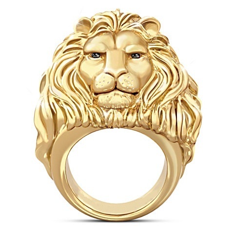 Goldkingdom Fashion Perhiasan Aksesoris Ready Stock Hip Hop Imperious African Lion Ring Eropa Dan Amerika Berlapis 18k Emas Asli Kadar 375 Kuning Berlian Cincin Untuk Pria