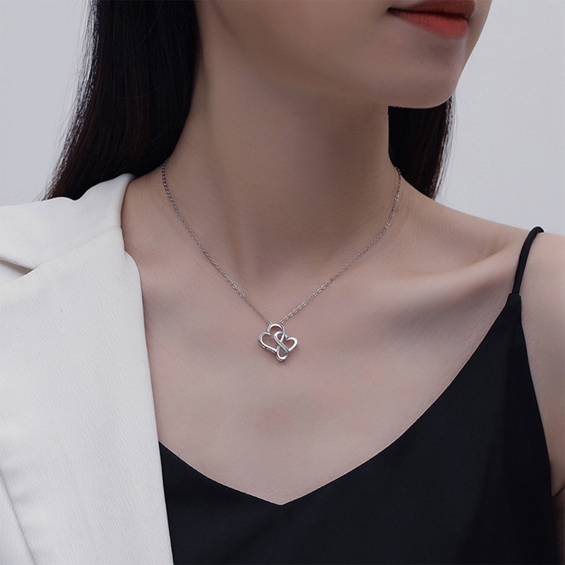 Fashion Ganda Hati Liontin925 Sterling Silver Infinity Kalung Untuk Wanita Pengantin Pernikahan Hadiah Ulang Tahun
