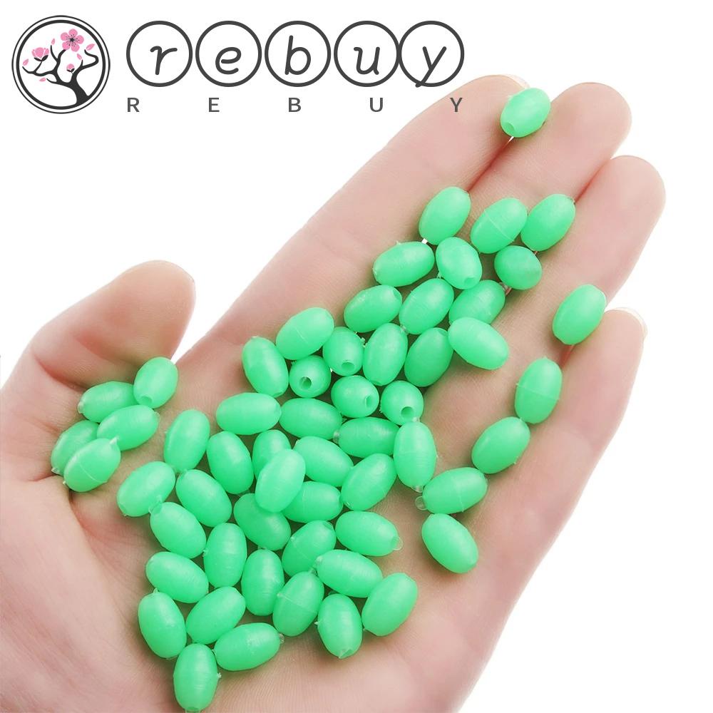 REBUY Fishing Tackles Fishing Beads Fishing Tools Glowing Sink Beads Fishing Luminous Balls Oval Plastic Fishing Lure Fishing Accessories Green Treble Hook Fishing Floats