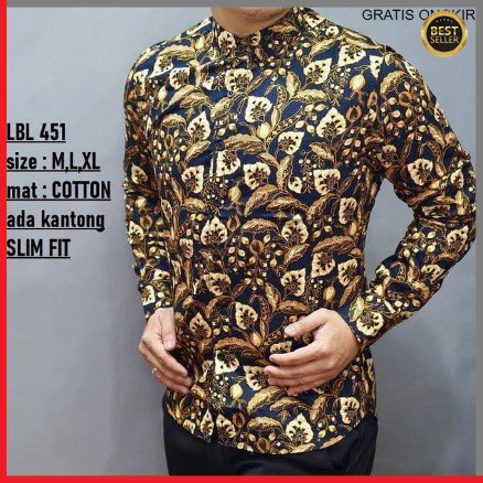 KEMEJA PRIA BATIK LENGAN PANJANG HEM BAHAN KATUN HALUS 40S LBL 451 BAJU MODERN MEWAH SLIMFIT SLIM FIT BY JAKARTA