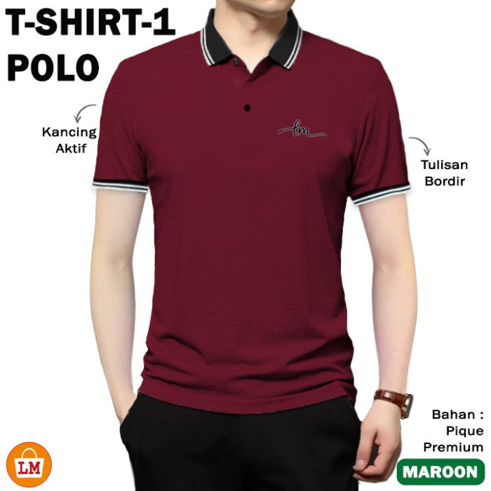 Kaos Pria Polo Kerah Lengan Pendek T-Shirt-1 Polos Bordir Bahan Pique Adem M-2XL LMS 31439