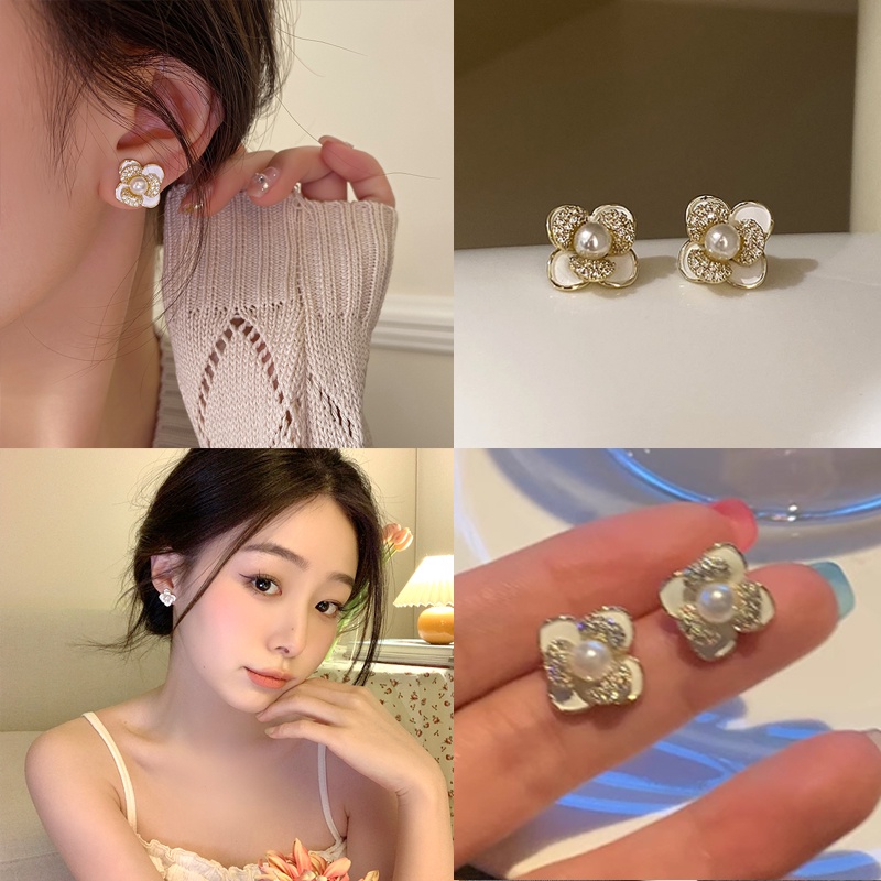 Camellia Earrings Ear Studs S925 Perak Aksesori Perhiasan Telinga Untuk Wanita Perempuan