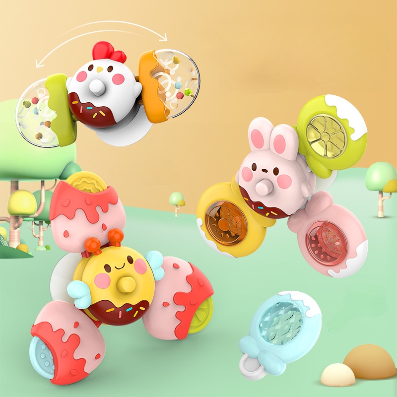 3pcs Mainan Bayi Spin Top Mandi Untuk Anak Laki-Laki Anak Mandi Sucker Spinner Suction Cup Toy