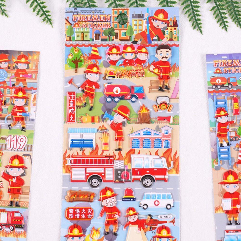 Lanfy 3D Bubble Foam Stiker Anak 1lembar DIY Scrapbook Fire Truck Fireman Series Kids Sticker Mainan Stiker Hias