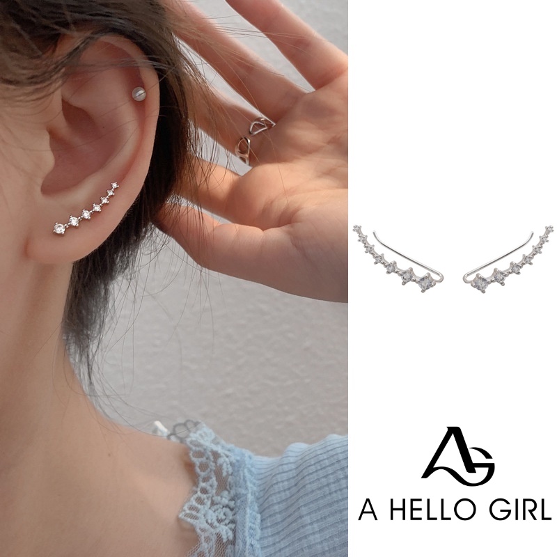 Anting Stud Earrings Deretan Latihan Zirkon Tipe U Perak Wanita Perhiasan Women Earring Jewelry