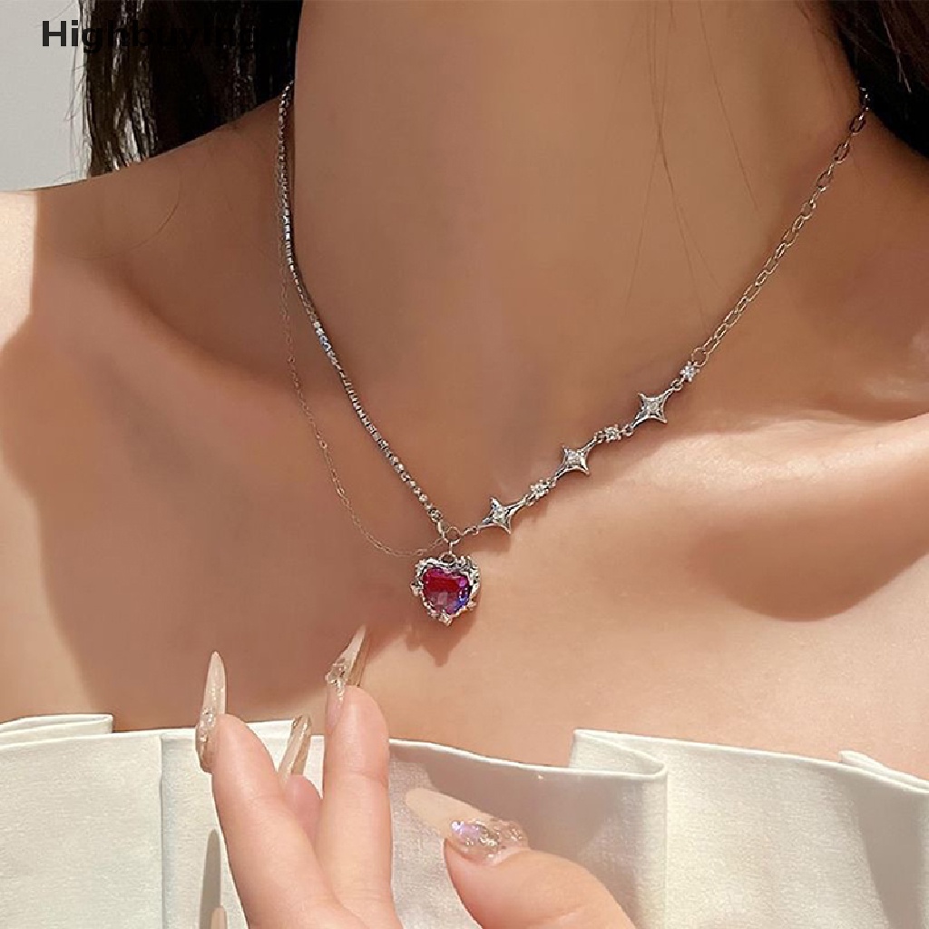 Hbid Fashion Kristal Peach Hati Tetesan Air Liontin Kalung Manis Keren Klavikula Rantai Perhiasan Aesthetic Choker Chain Glory