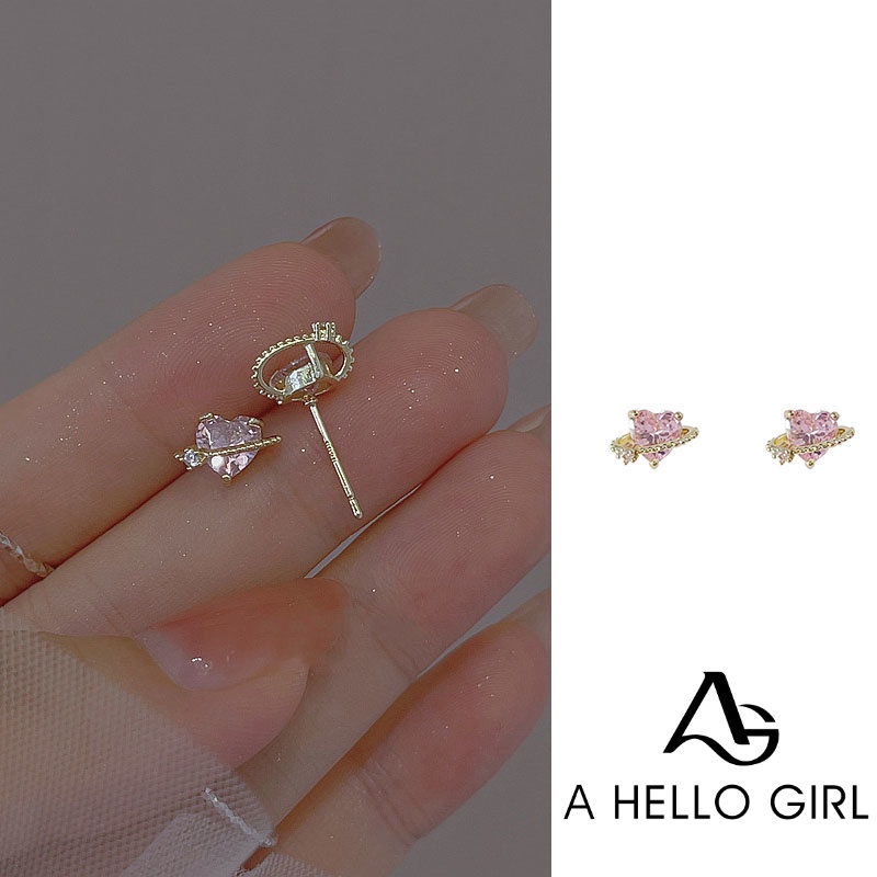 Sweet Personality Pink Love Diamond Girl Earrings