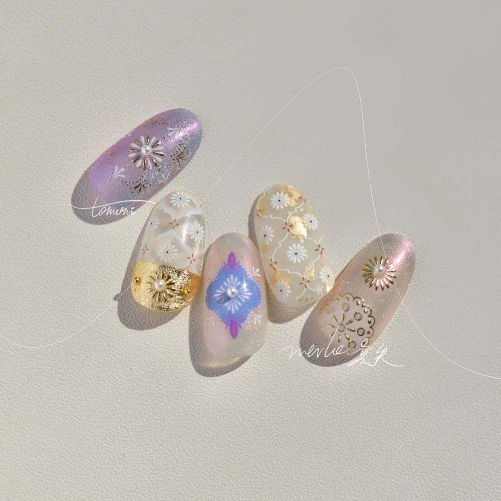 Mxbeauty Stiker Kuku Bohemia Fashion Emas Perak Bulan Bronzing Dekorasi Kuku Bohemia