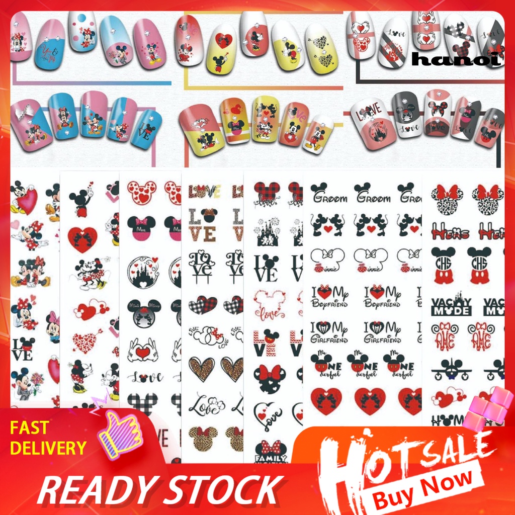 Hi Nail Decals Kartun Mouse Self-adhesive Hias Tempel Mudah Sekali Pakai DIY Susah Luntur Hari Kasih Sayang Tema Nail Sliders Perlengkapan Kuku