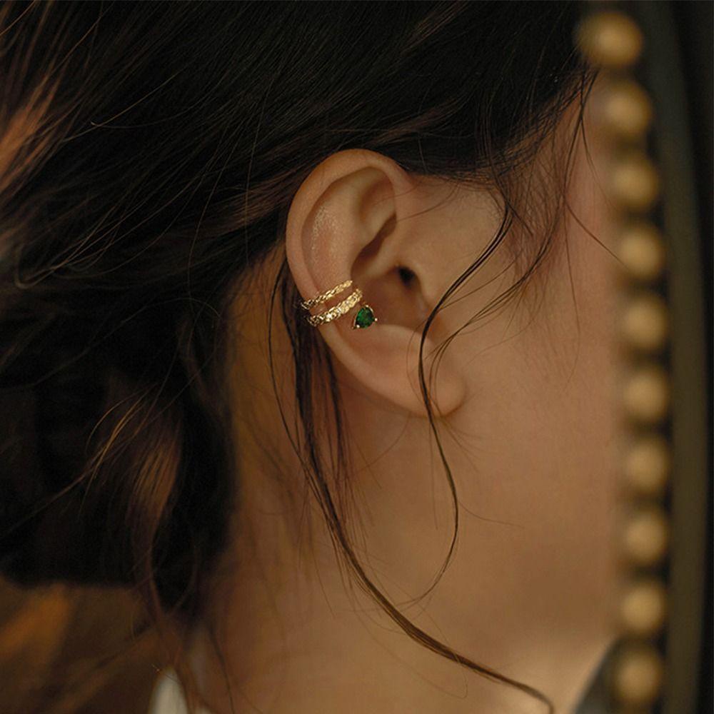 Needway   Ular Telinga Tulang Klip Kepribadian Punk Emerald Earrings Warna Solid Alloy Lady Korea Manset Telinga