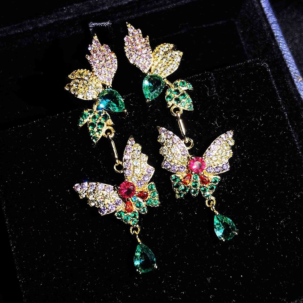 Goldkingdom Fashion Perhiasan Aksesoris Ready Stock Siaran Populer Baru Super Peri Kupu-Kupu Anting Tetesan Air Wanita Serbaguna Gaun Pengantin Perak Jarum Anting