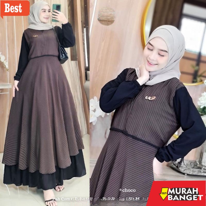 GAMIS RAMADHAN TERBARU UNTUK WANITA- nadia maxi ceruty bebydoll salur/gamis syarii ceruty bebydoll k