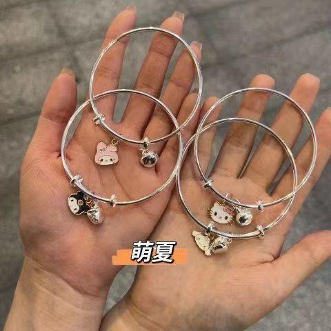 Sanrio Gelang Kartun Kuromi Gelang Pasangan Pacar Bell Gelang ins Kayu Manis Anjing Kecil