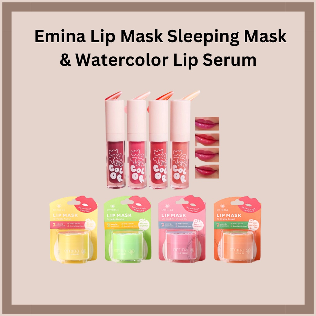 Emina Lip Mask Sleepiang Mask & Watercolor Lip Serum | Lip Mask | Lip Serum | Perawatan Bibir | BPOM