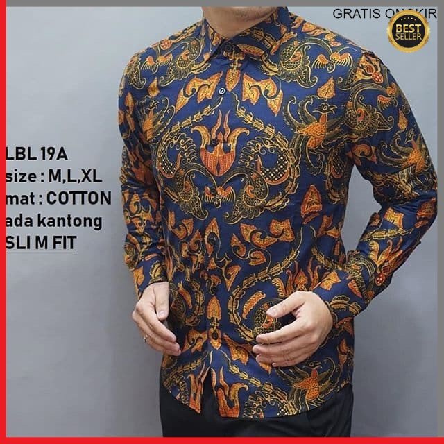 KEMEJA PRIA BATIK LENGAN PANJANG HEM BAHAN KATUN HALUS 40S LBL 19A JAKARTA