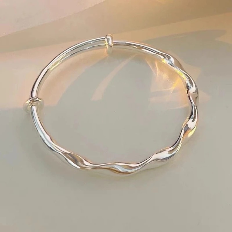 Gelang Perak Tidak Teratur Sederhana/Bangle Twist Minimalis Yang Dapat Disesuaikan/Kepribadian Elegan Perhiasan Gelang Geometris Halus