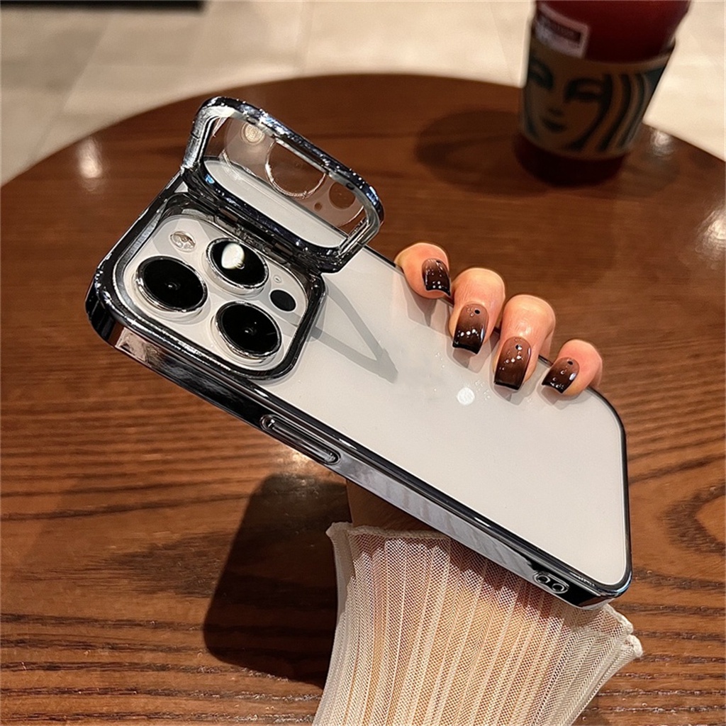 Casing Film Lensa Perlindungan Kamera Mewah iPhone 14 Pro Max Case iPhone 13 12 Pro Max Cakupan Penuh Transparan Bening Logam Dudukan Kamera Perlindungan Shock Hard Case PC