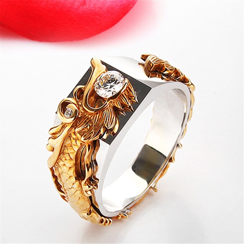 Goldkingdom Aksesoris Perhiasan Fashion Ready Stock Rong Terlaris Mendominasi Cincin Pemisahan Warna Naga Berlapis Dengan Emas Asli Kadar 375 18k Cincin Kran Bertatahkan Berlian Untuk Pria Dan Wanita.